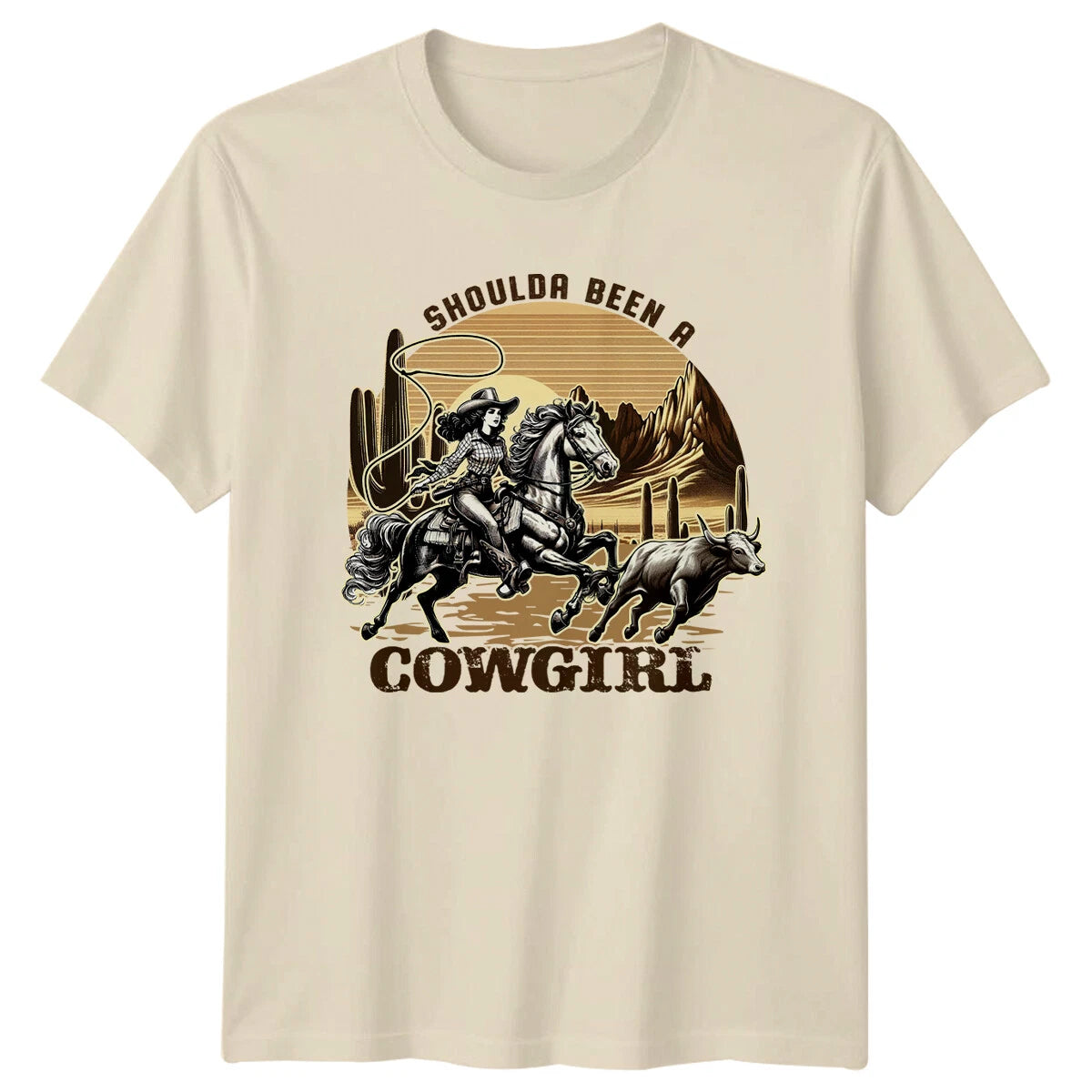 Shoulda Been A Cowgirl Retro Western Horse Bull T-Shirt
