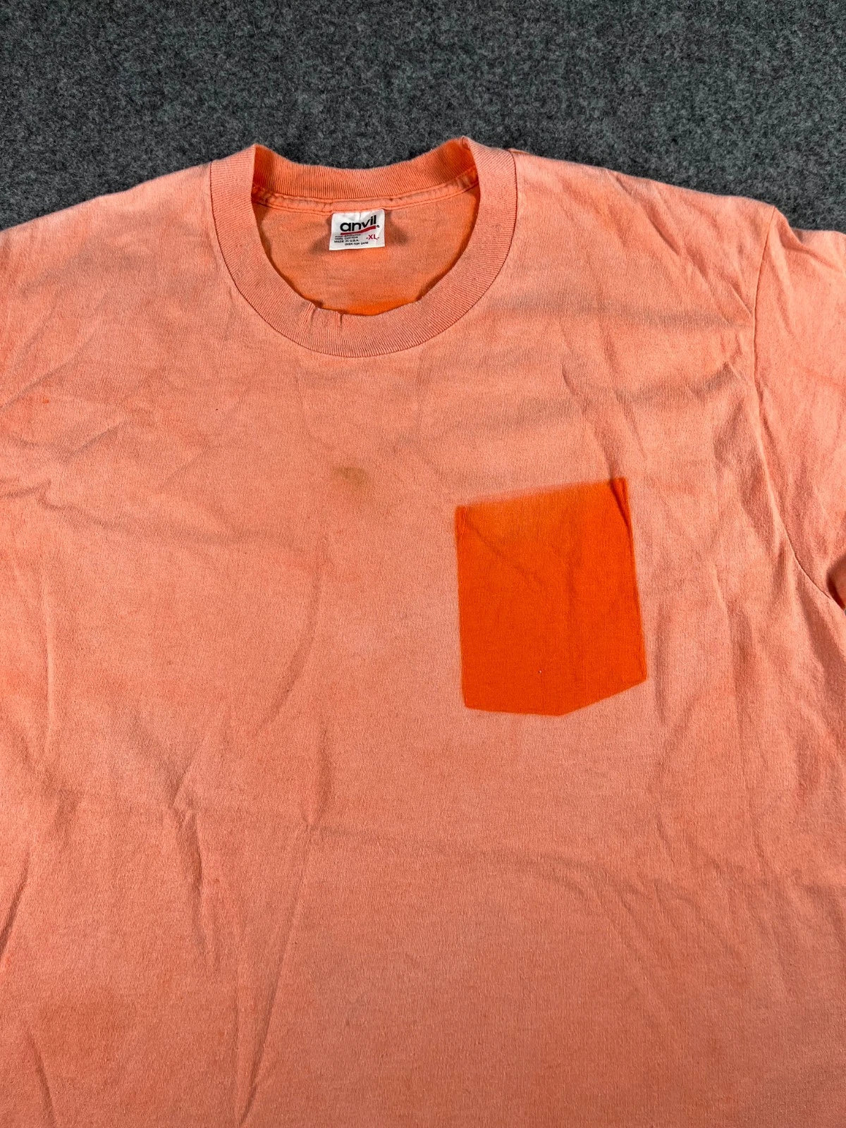 Vintage 90s Faded Distressed Ghost Pocket Orange USA Grunge T-Shirt Sz XL