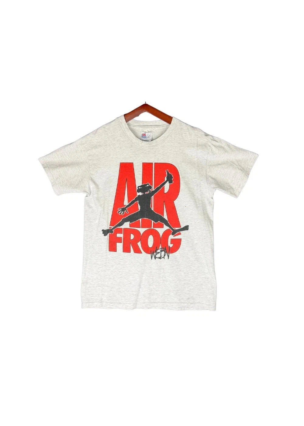Vintage 1990s WEBN “Air Frog” graphic T-shirt on a Hanes Beefy-T blank.