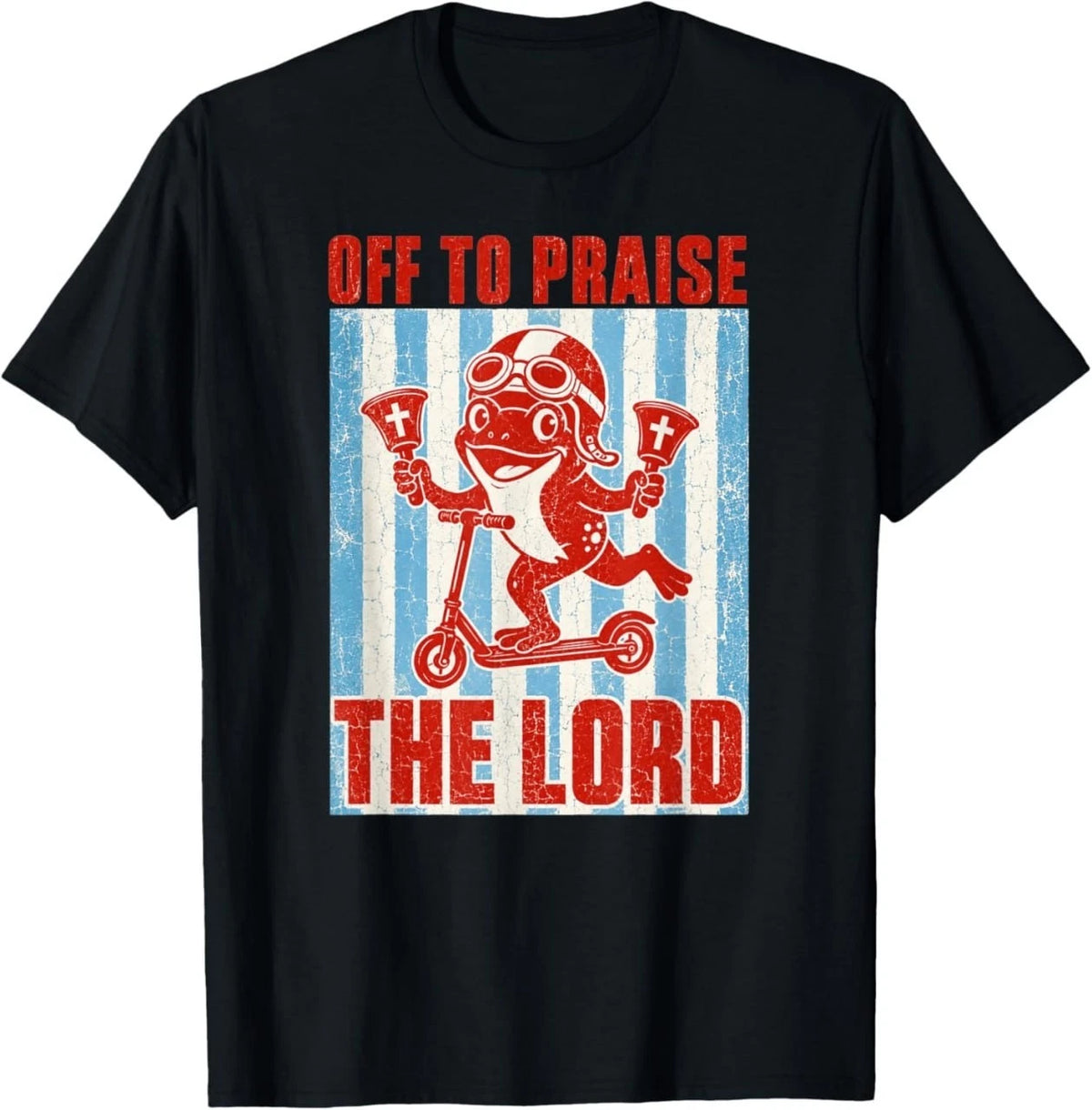 Vintage Style Frog Church Handbells Meme Shirt Off to Praise the Lord Funny Tee