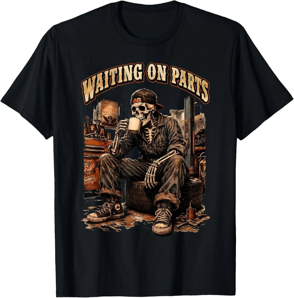 Waiting On Parts Funny Mechanic Skeleton Garage Father's Day T-Shirt