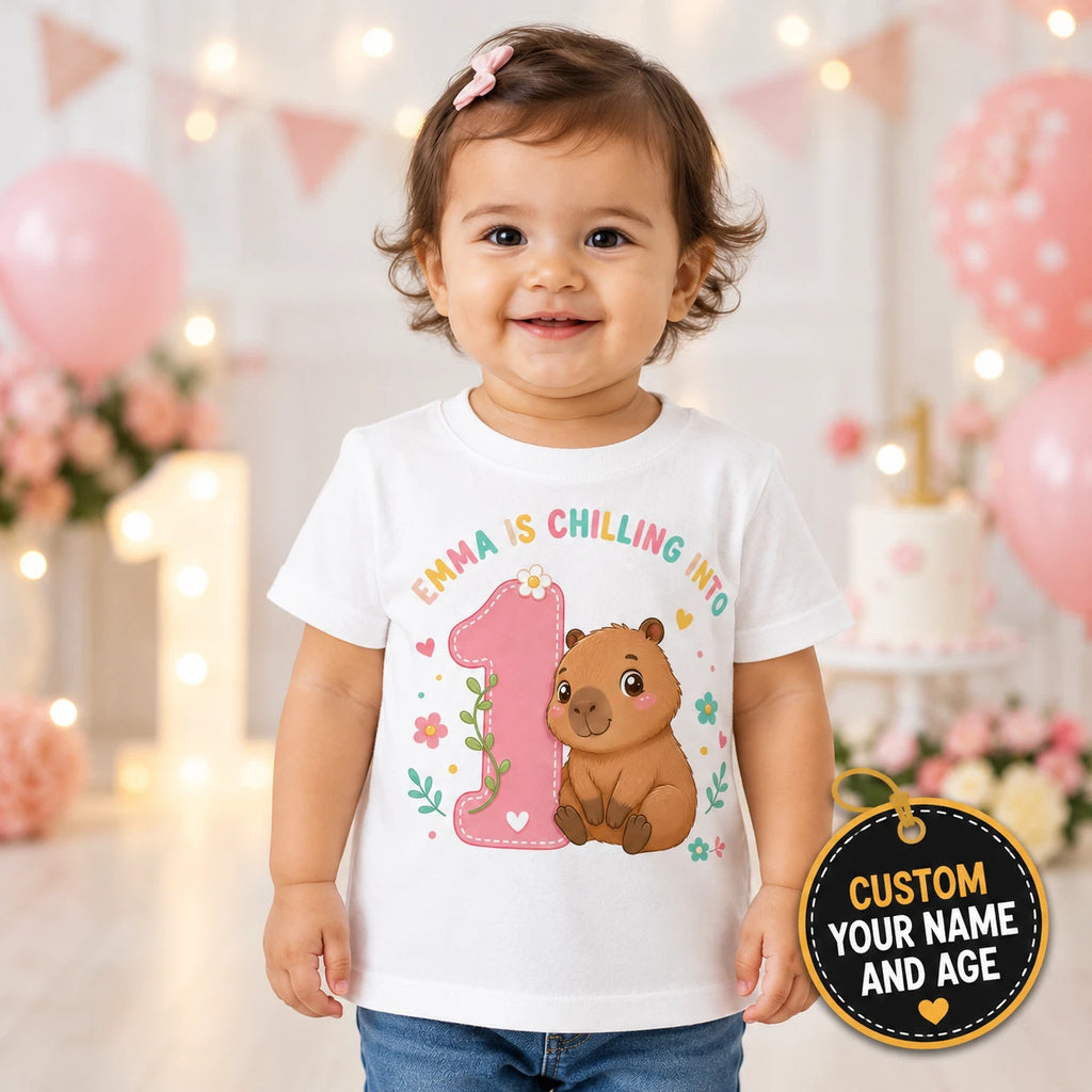 Personalised Capybara 1st Birthday Girls T Shirt