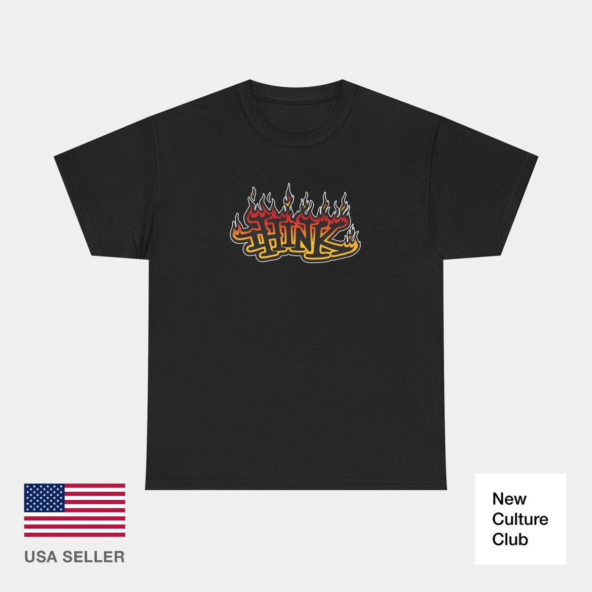 Think Skate Flames T-Shirt Fire 90s Vintage Grunge Y2K Throwback T Shirt Print
