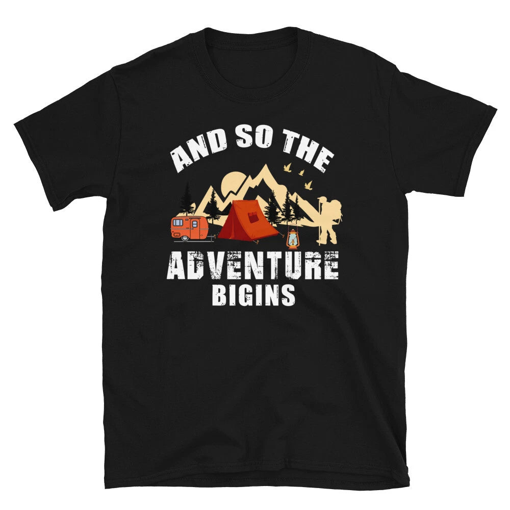 Camping Adventure Begins Vintage Design Camping Novelty T-Shirt