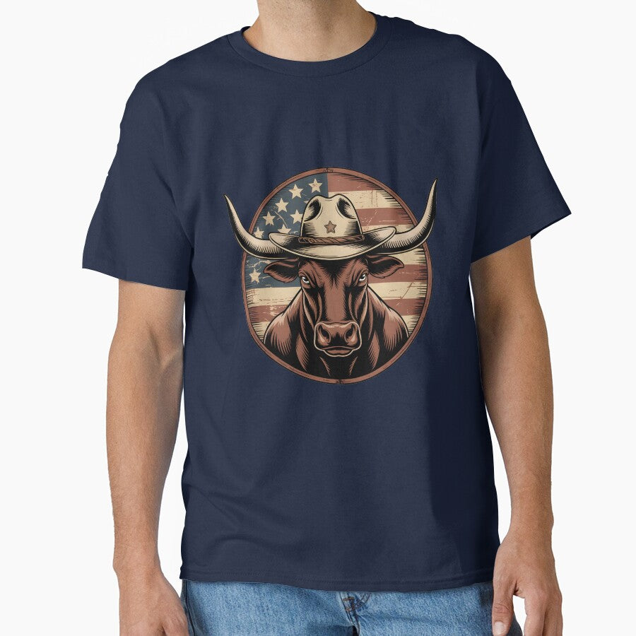 Patriotic Texas Longhorn Cowboy, Cowboy Bull American Flag Vintage Rodeo Lover Rustic Country USA by NewaveBoutique