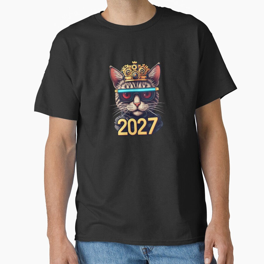 Royal Cybernetic Cat - New Year 2027 Gold and Neon by Cyber Gold Studio