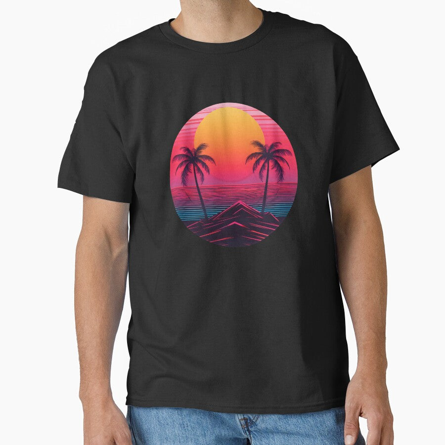 Retro vintage sunset over palm island synthwave style by analogsandpixel