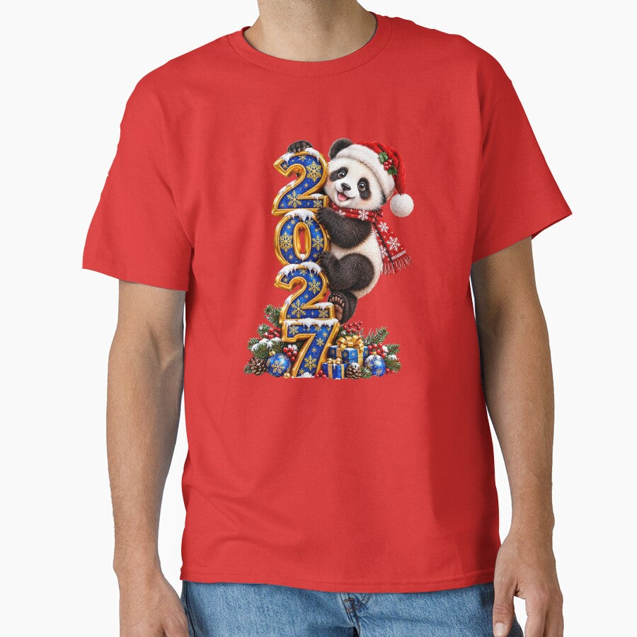 Cute Panda Climbing 2027 – Festive New Year Design by HoMya