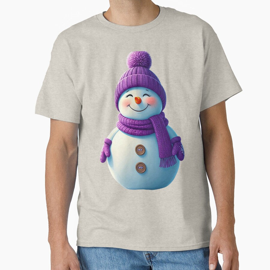 Cute Cartoon Snowman Holding Purple Heart in Dreamy Winter Scene by PixelVibe782