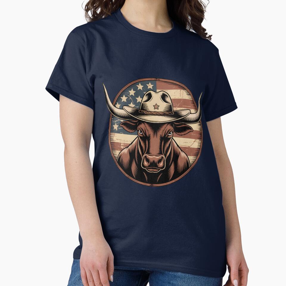 Patriotic Texas Longhorn Cowboy, Cowboy Bull American Flag Vintage Rodeo Lover Rustic Country USA by NewaveBoutique