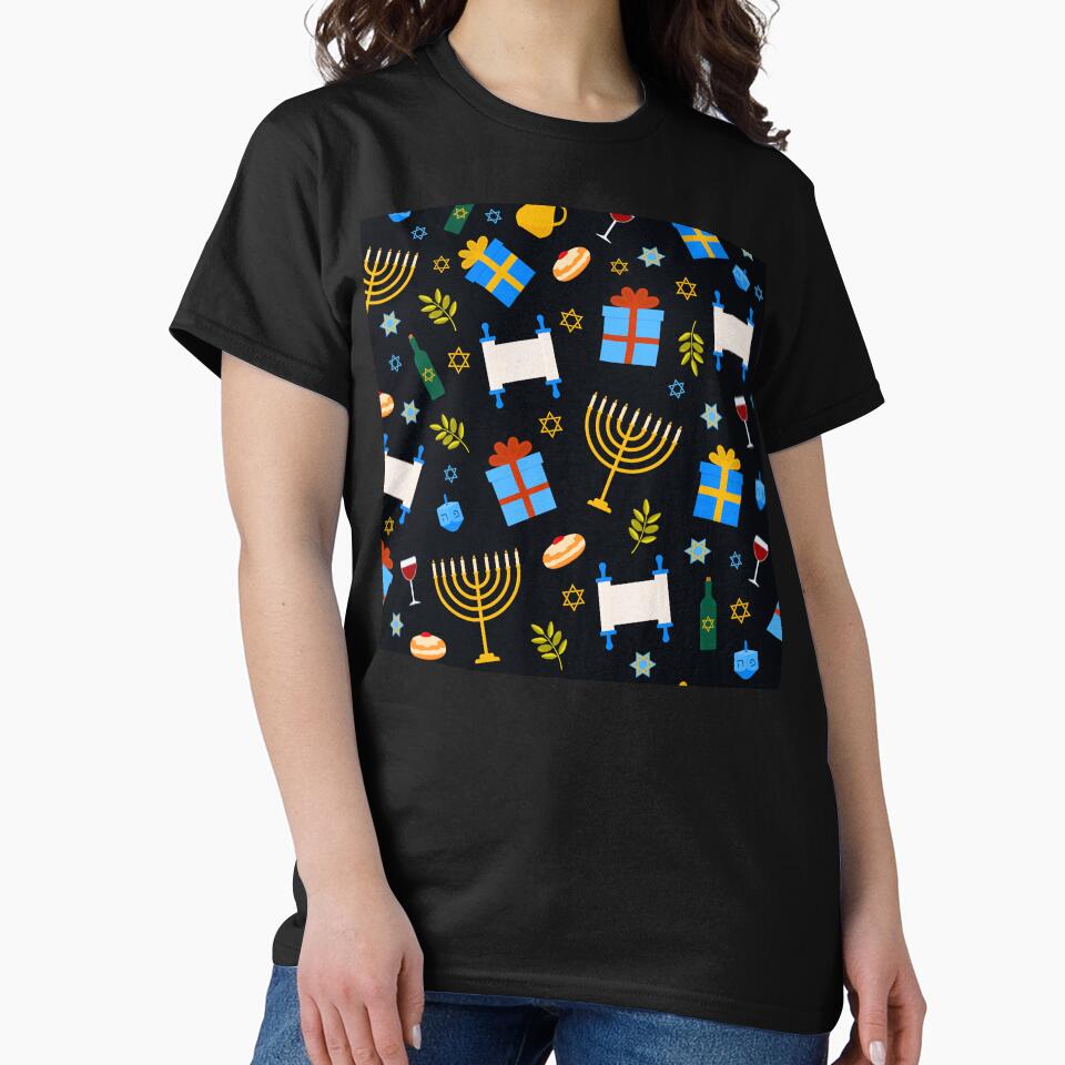 Hanukkah Menorahs, Presents, Torah Scrolls, And Wine Pattern by DEC02