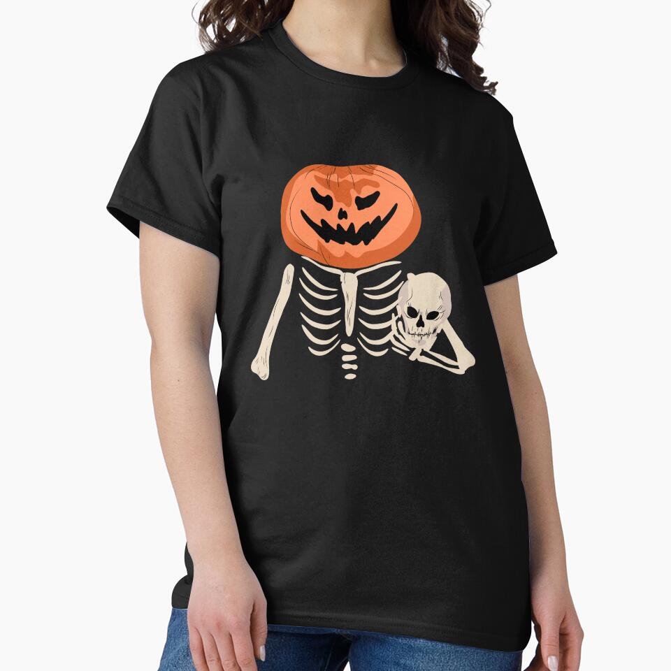 Pumpkin head skeleton with skull under arm by Livingcreative