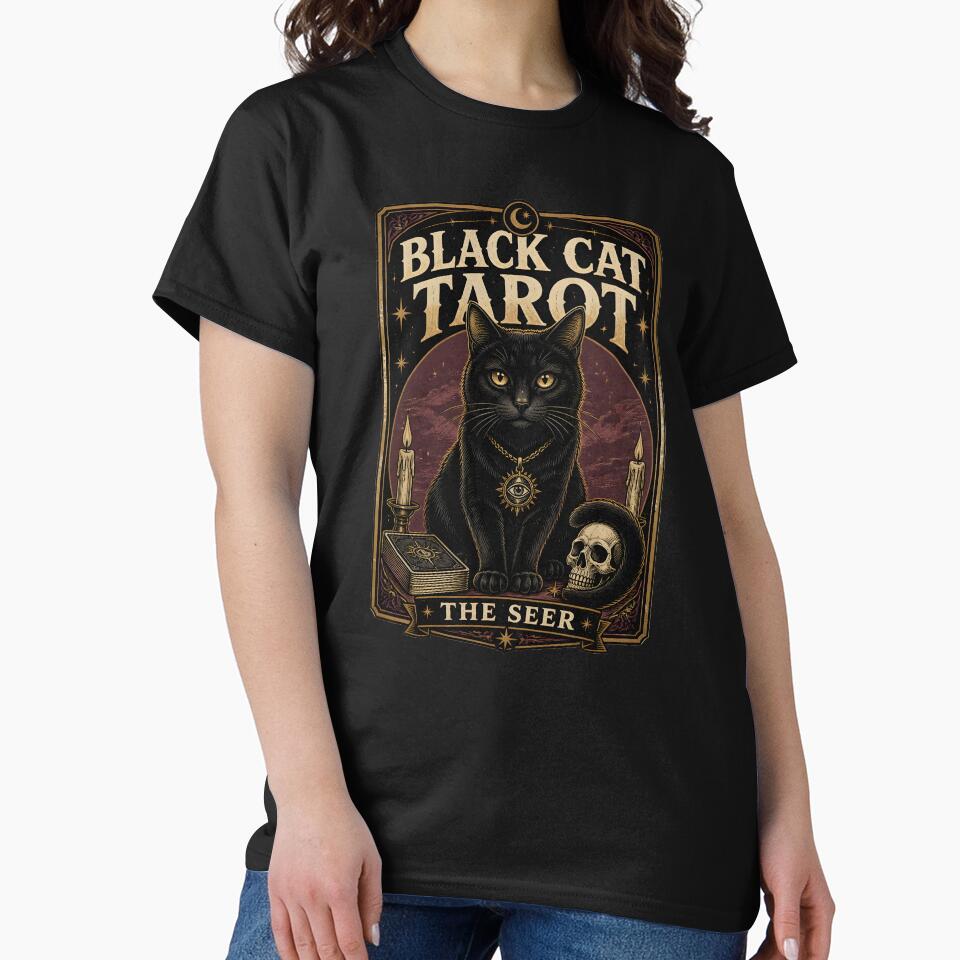 BLACK CAT TAROT The Seer Halloween Vintage Screen Print by RoyesButler