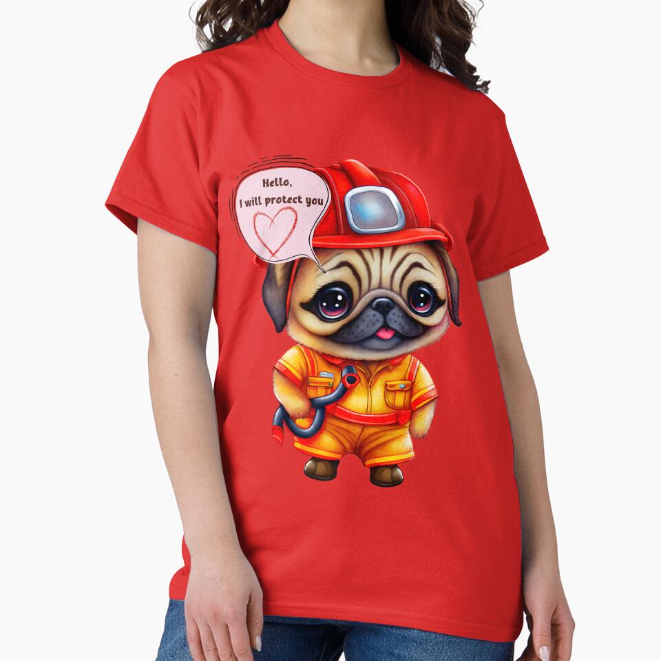 Firefighter, i will protect you, pug by HarriPaloma