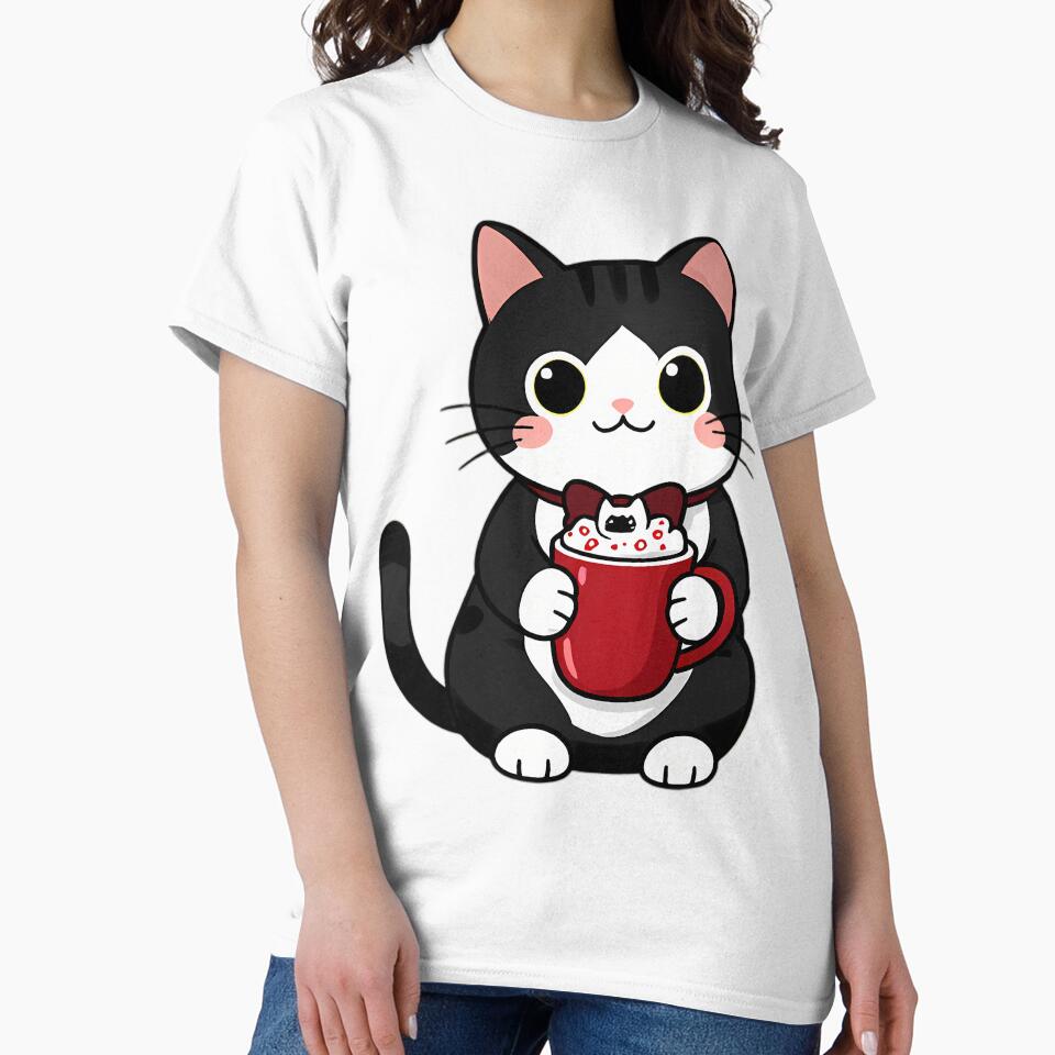 Cute Tuxedo Cat Hugging Peppermint Hot Cocoa Mug by pumsquare