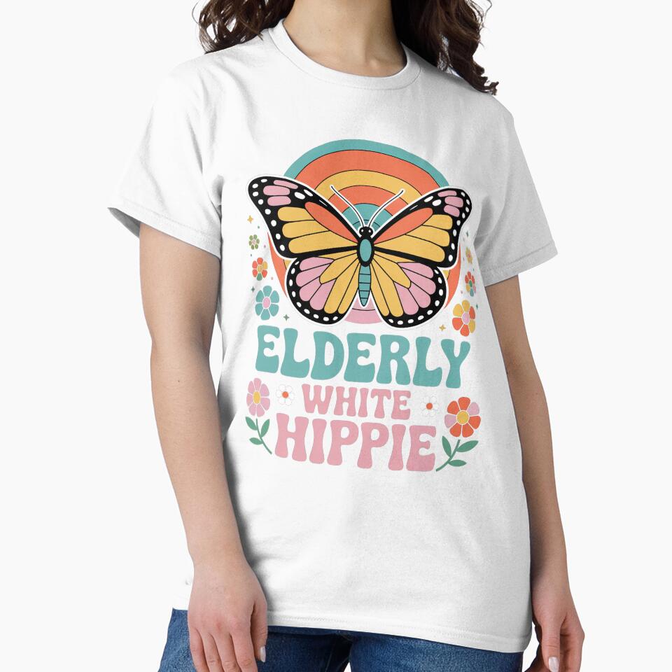 Elderly White Hippie Butterfly Retro Vintage Flower Power Design by PosiMCreations Unisex
