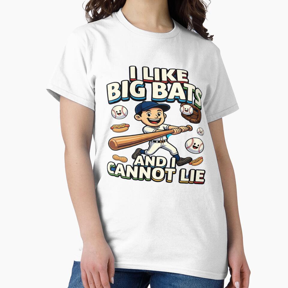 I Like Big Bats And I Cannot Lie Funny Baseball T-Shirt | Cute Baseball Player Graphic Tee | Baseball Lover Gift | Kawaii Sports Design by Sushikidsntoddlers