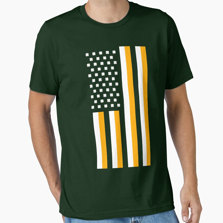 American Flag - St Patricks Day Style with Four-Leaf Clovers by SpecialtiesShop