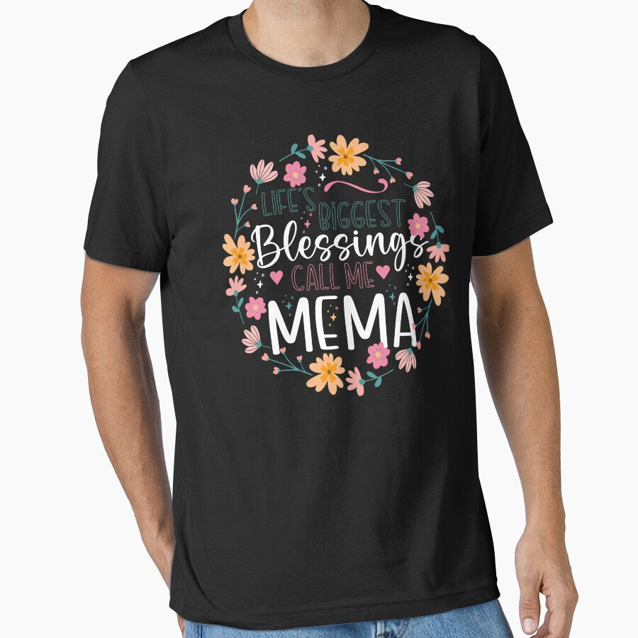 Life’s Biggest Blessings Call Me Mema – Floral Grandma Quote Design by Tujzui