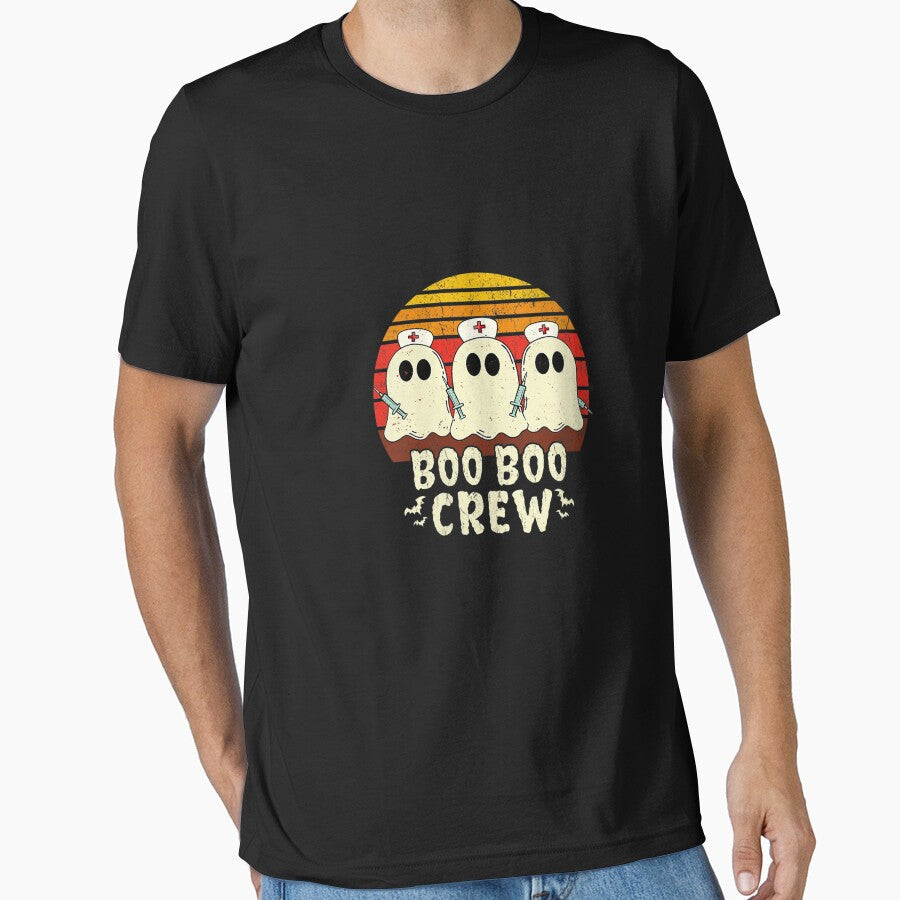 Womens Vintage Boo Boo Crew Nurse Halloween For Nurses RN Ghost V-Neck by BriefWagner