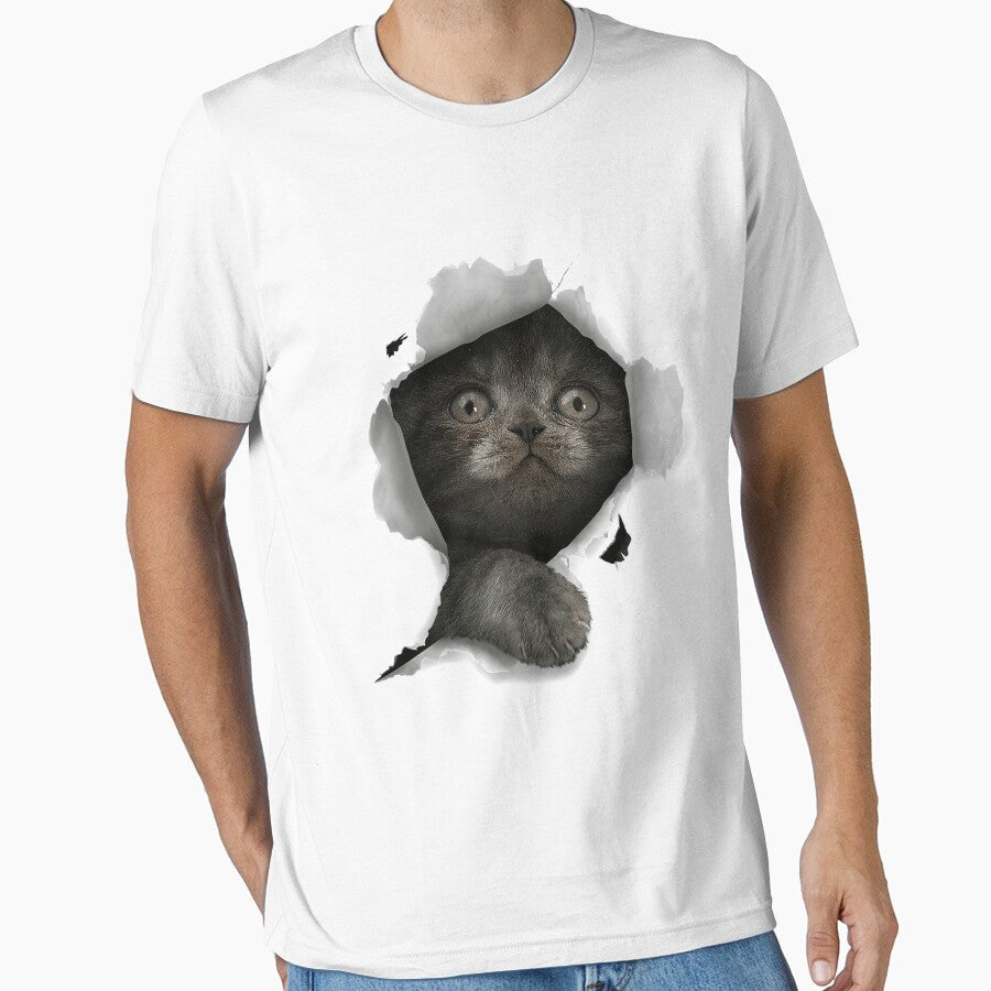Cat Shirt, Gray Cat Tshirt, Cat Torn Cloth Shirt, Kitten Premium by gillsue43 Unisex