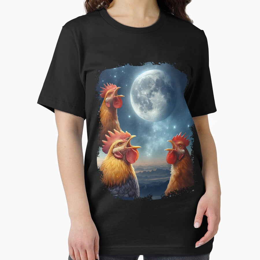 3 Chicken Moon, Funny 3 Chicken Howling Like Wolves by VISIONSTURME Unisex
