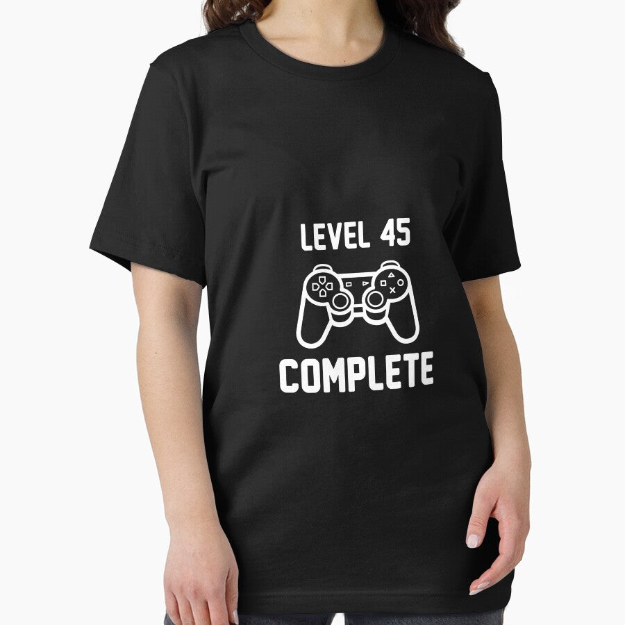Level 45 Complete Shirt Funny 45th Birthday Gamer Great Gift for Friend or Colleague Unisex Short-Sleeve Jersey Tee by Panda Branda