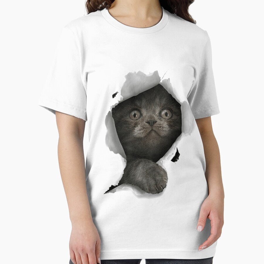 Cat Shirt, Gray Cat Tshirt, Cat Torn Cloth Shirt, Kitten Premium by gillsue43 Unisex