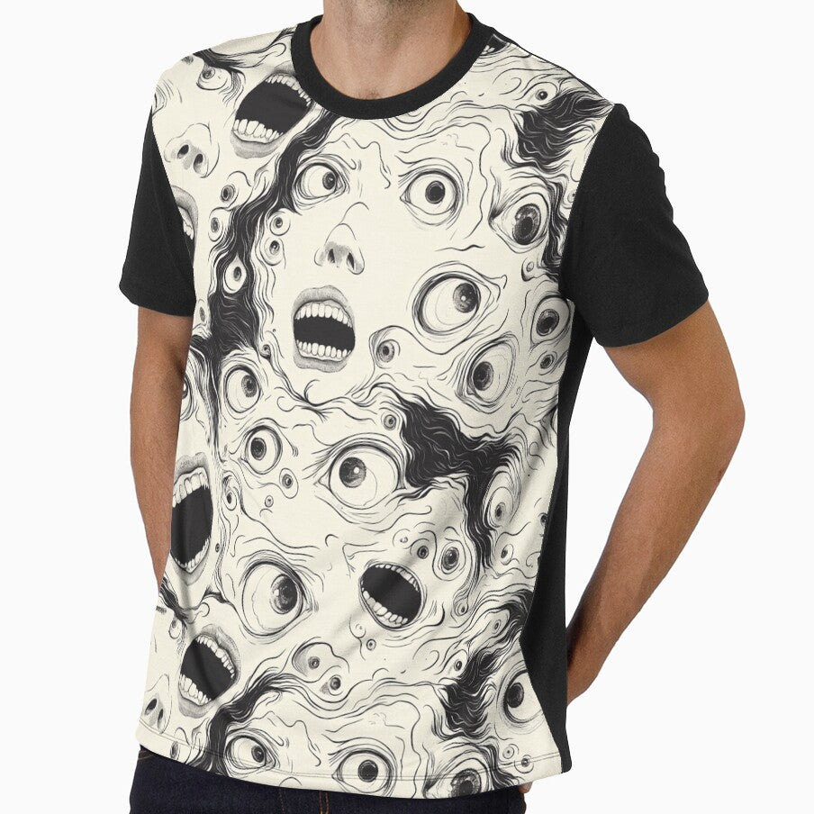 Surreal Eyes & Screaming Mouths Pattern | Dark Gothic Horror Illustration by weirdfishes123