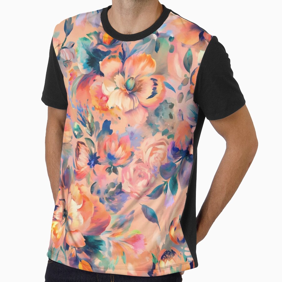 Pastel orange flower pattern, painting, all over peach color by patterncrow
