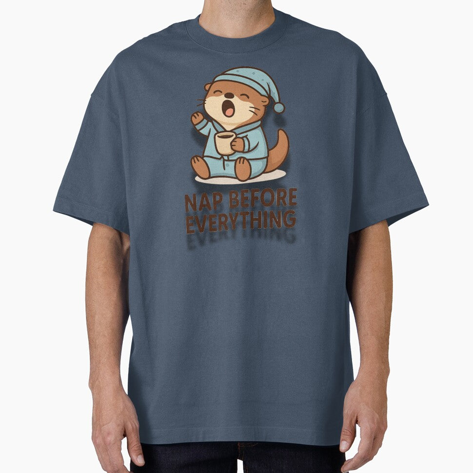 Nap Before Everything – Cute Cartoon Otter in Pajamas Yawning Illustration by konthai.familyart