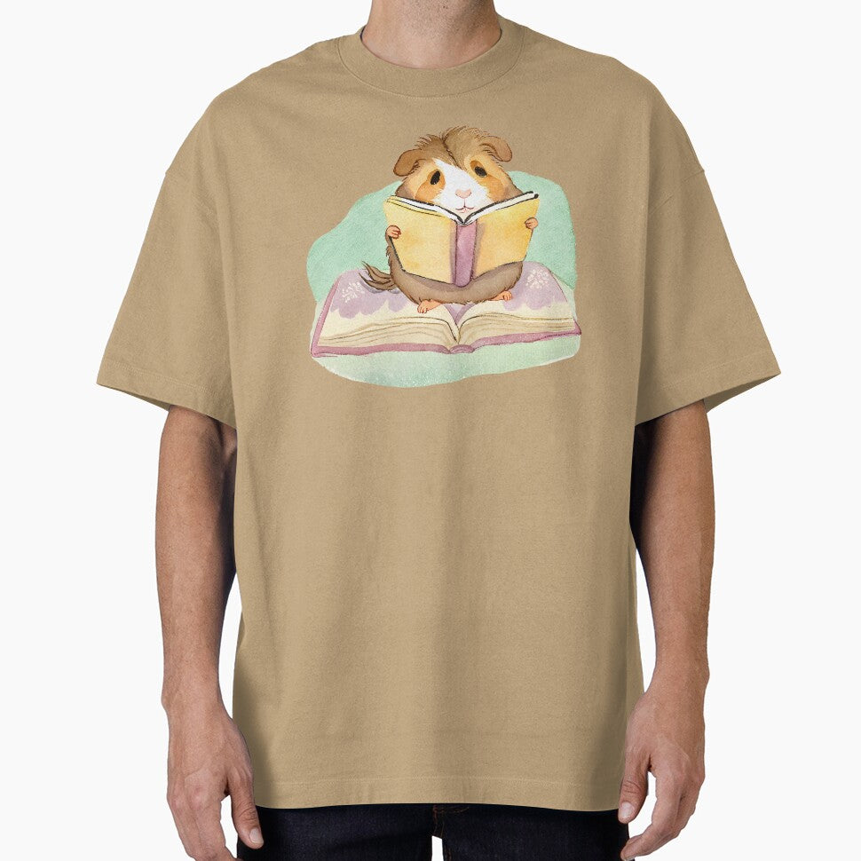 Cute Watercolor Guinea Pig Reading a Book by FarmOfCuties