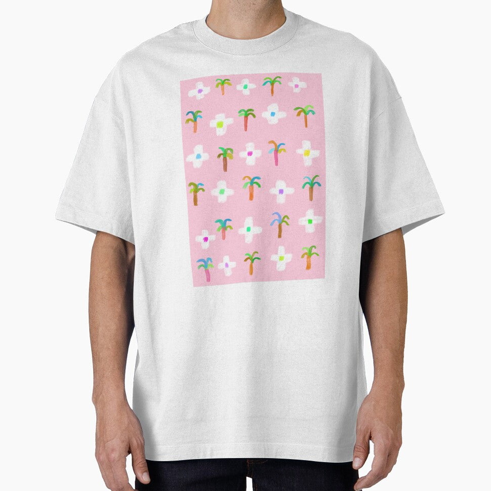 Cross and Palm Pink Bright and Colourful pattern by Megan O'Brien