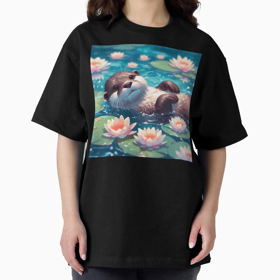 Kawaii Anime Otter Swimming With Water Lily by TomFrontierArt