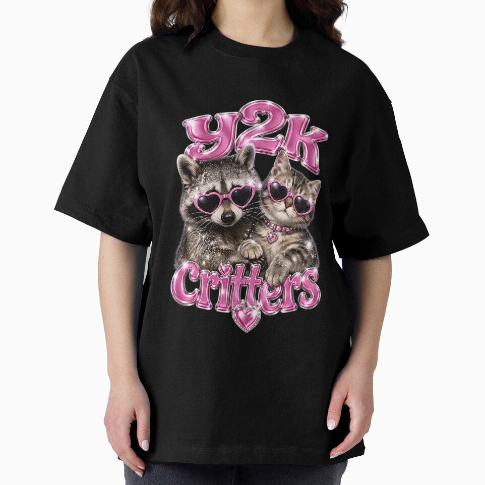Y2K Glitter Raccoon & Cat T-Shirt | Sparkly Y2K Aesthetic by Ashley critters
