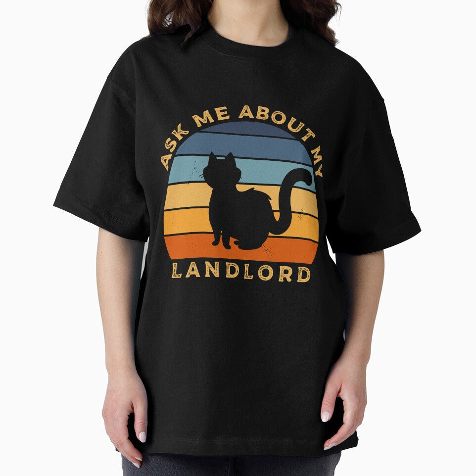 Retro Cat Silhouette Sunset Vintage - Ask Me About My Landlord by ForeHeadDesigns