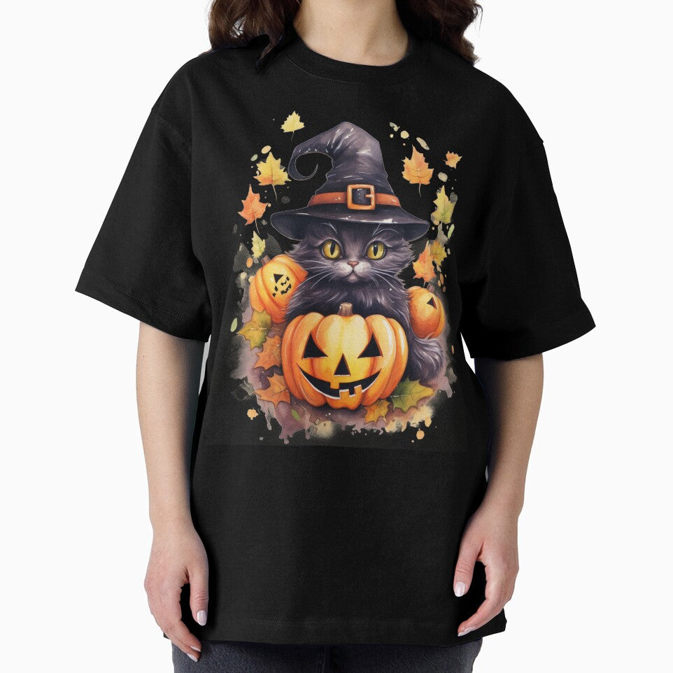 Halloween Cute Black Cat and Pumpkin Face by AnnaMDesign