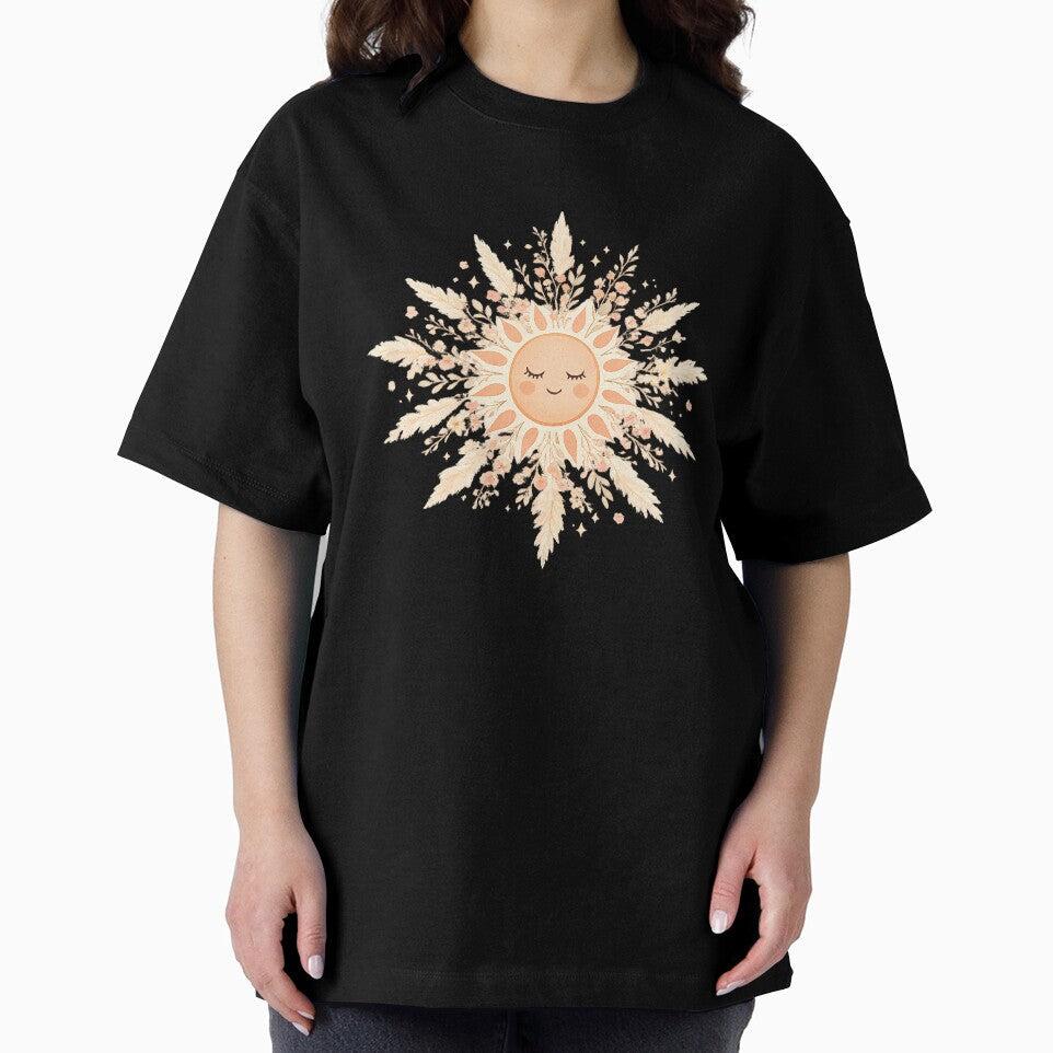 Boho Sun Face with Pampas Grass and Wildflowers — Celestial Floral Art by Art-Selling Unisex
