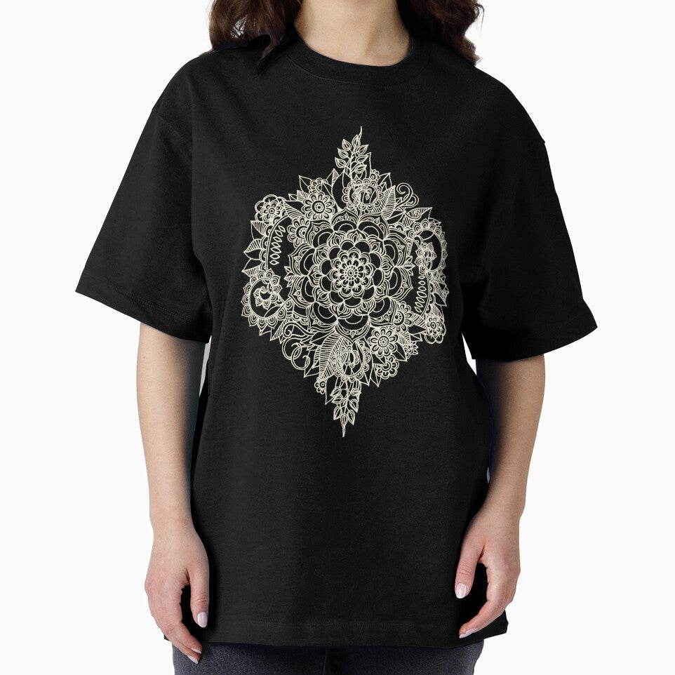 Cream Floral Moroccan Pattern on Deep Indigo Ink by micklyn Unisex