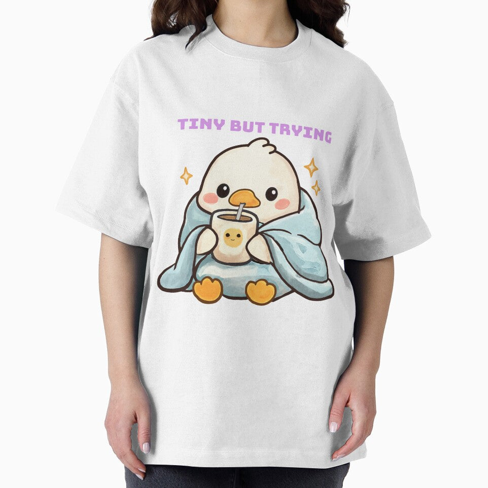 Tiny But Trying Cute Duck Cozy Coffee Motivational Kawaii by MariaTsy