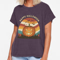 Retro Halloween Pumpkin – Vintage Jack O’Lantern with Bats and Graveyard Design by LinLuckStudio