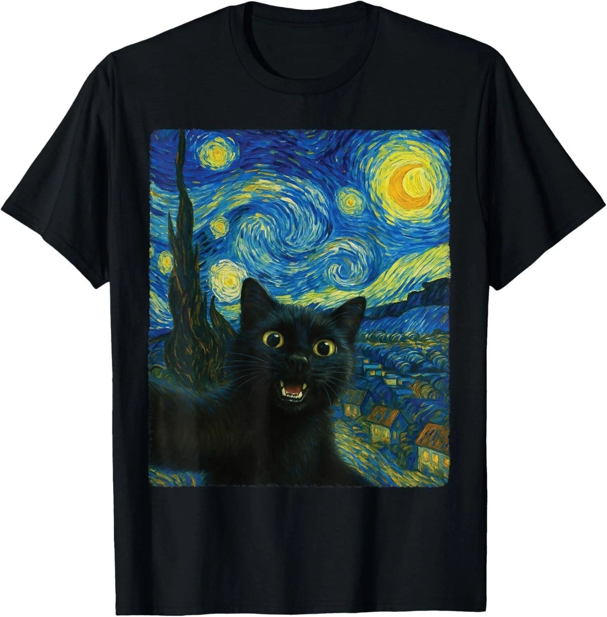 Black Cat Starry Night Van Gogh Cat Selfie Cat Mom Cat Lover unisex Unisex
