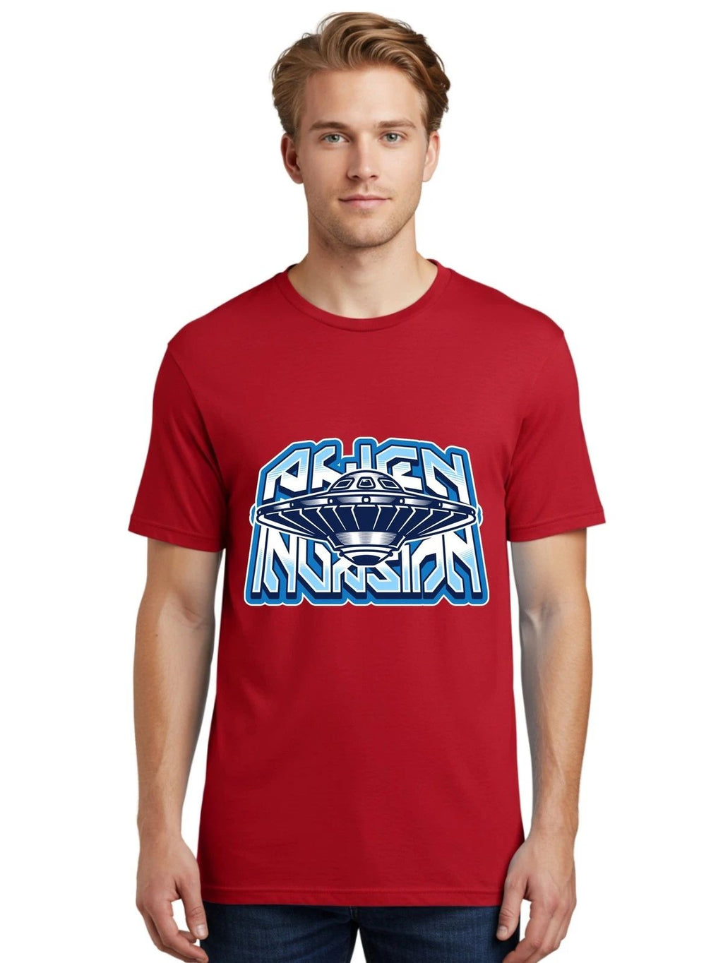 Alien-Invasion Mens Graphic Tee,100% Cotton,Casual Summer Wear Unisex