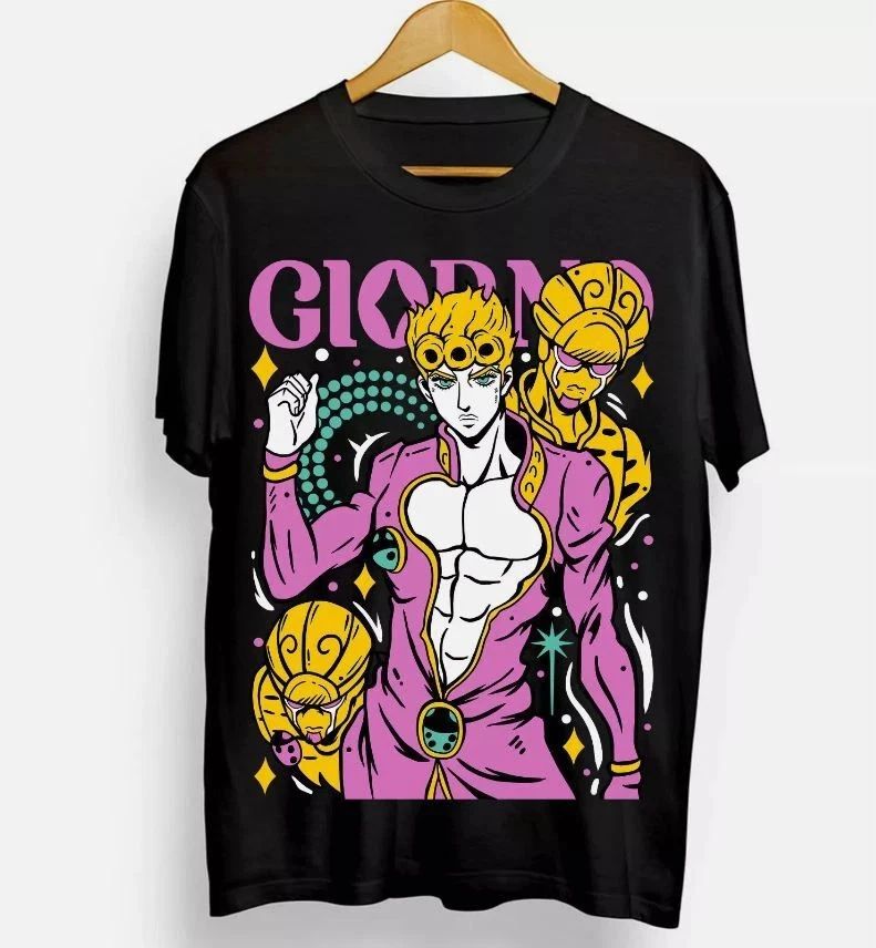 Anime Giorno Giovanna JoJo's Bizarre Adventur Black T Shirt Unisex