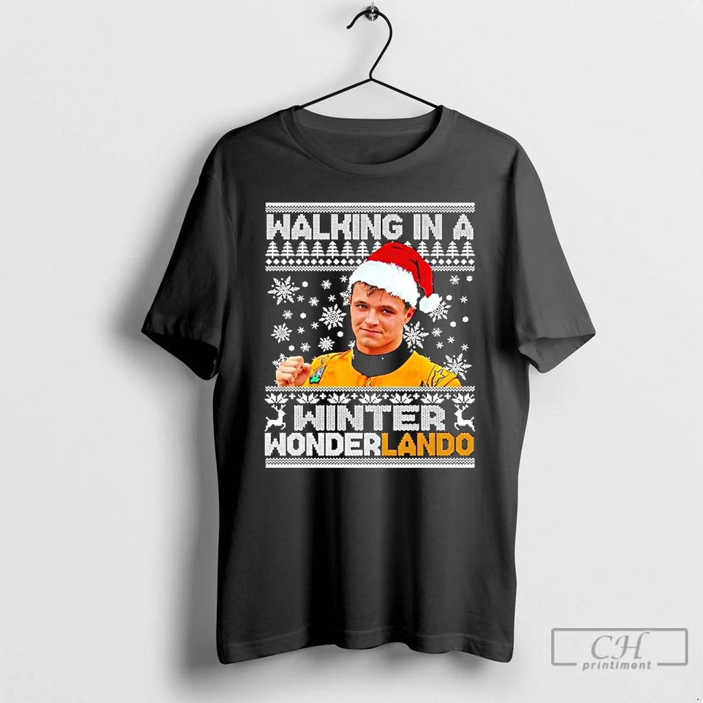 Premium Lando Norris Christmas Walking In A Winter Wonderlando Graphic T Shirts Unisex