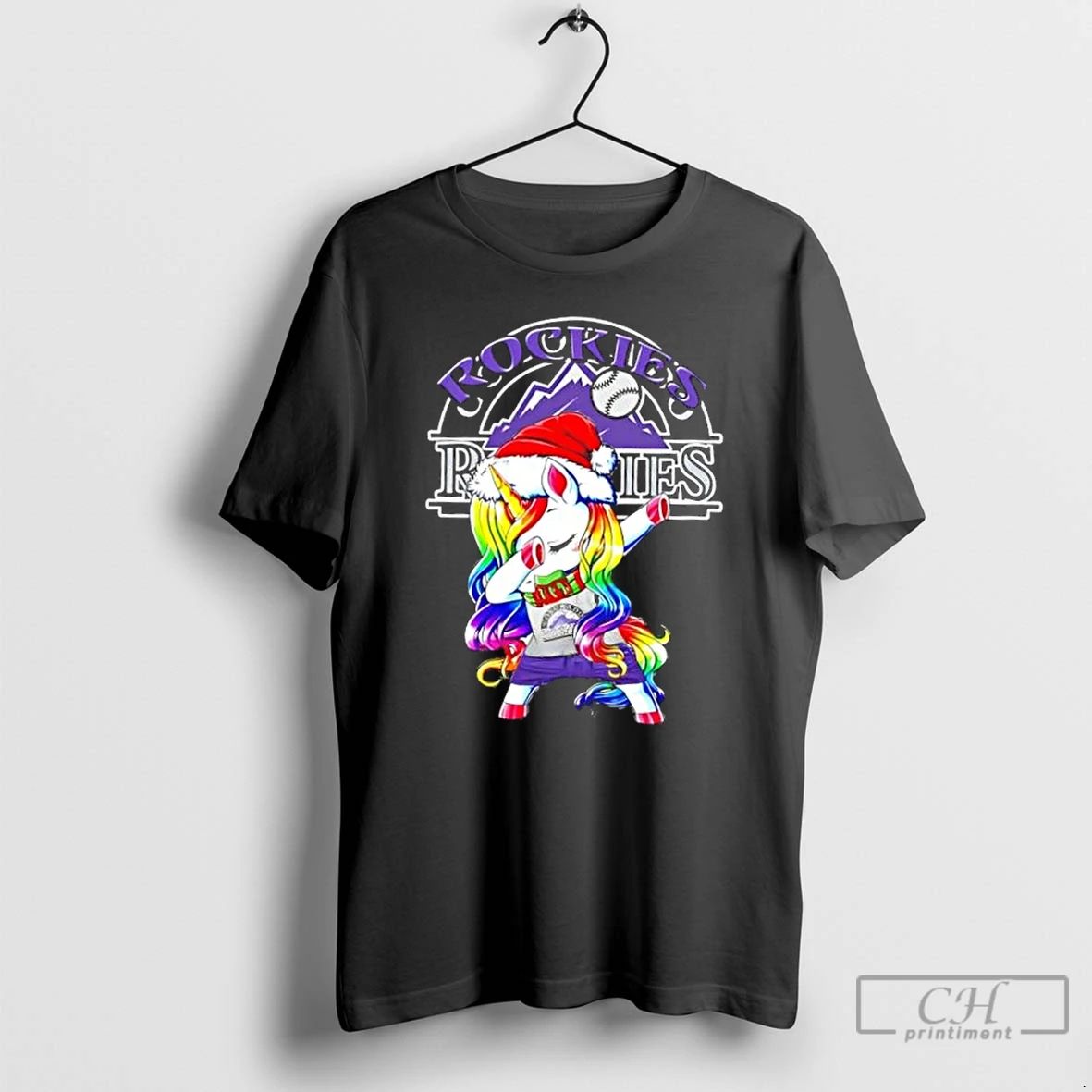 Classic Colorado Rockies X Unicorn Santa Hat Dabbing Merry Christmas T Shirts Unisex