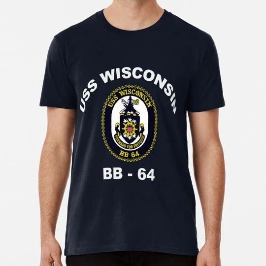 Uss Wisconsin Bb 64 Crest For Dark Colors Size S to 5XL Made in the USA Unisex