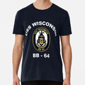 Uss Wisconsin Bb 64 Crest For Dark Colors Size S to 5XL Made in the USA Unisex