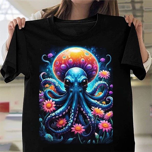 Sci-Fi Octopus Tentacles Futuristic Graphic Tee Gift Idea Ocean Space Unisex