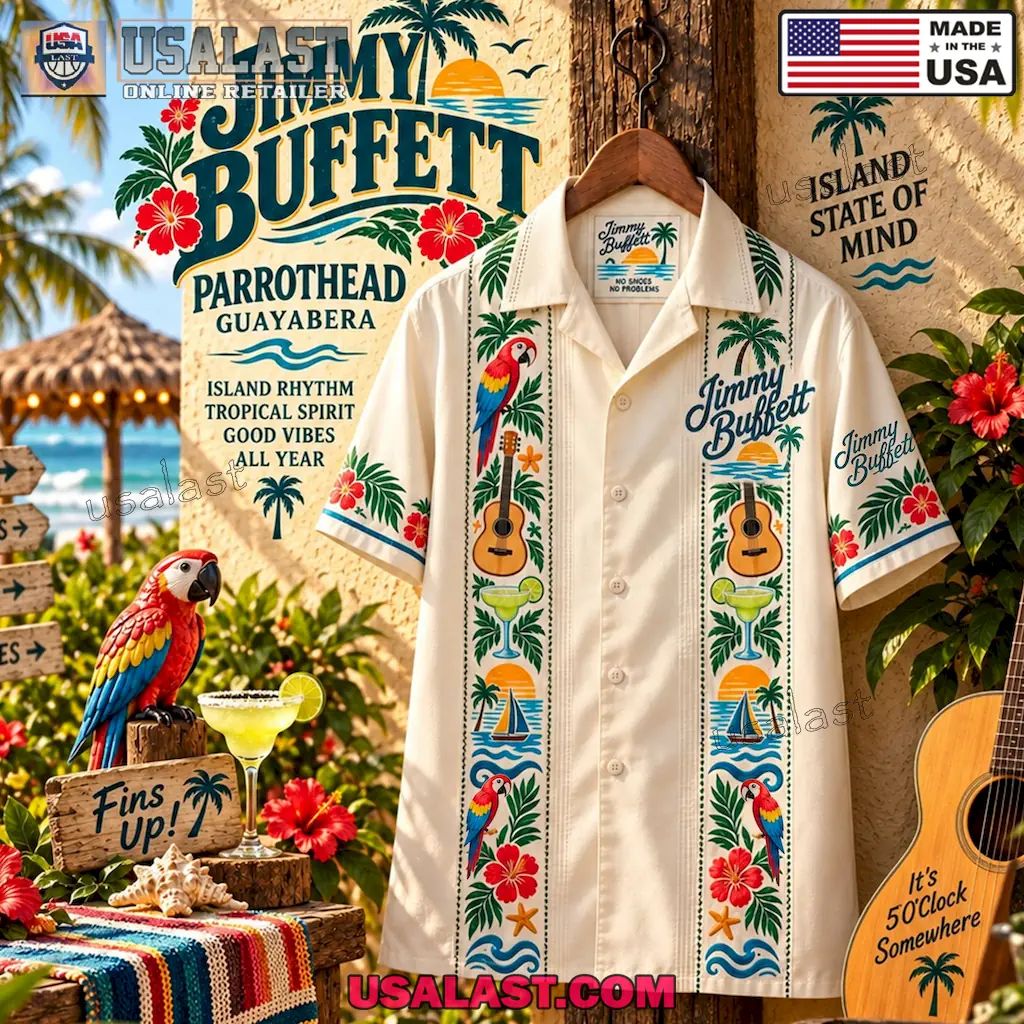 Jimmy Buffett Parrothead Guayabera Fins Up Trending Hawaiian Shirt